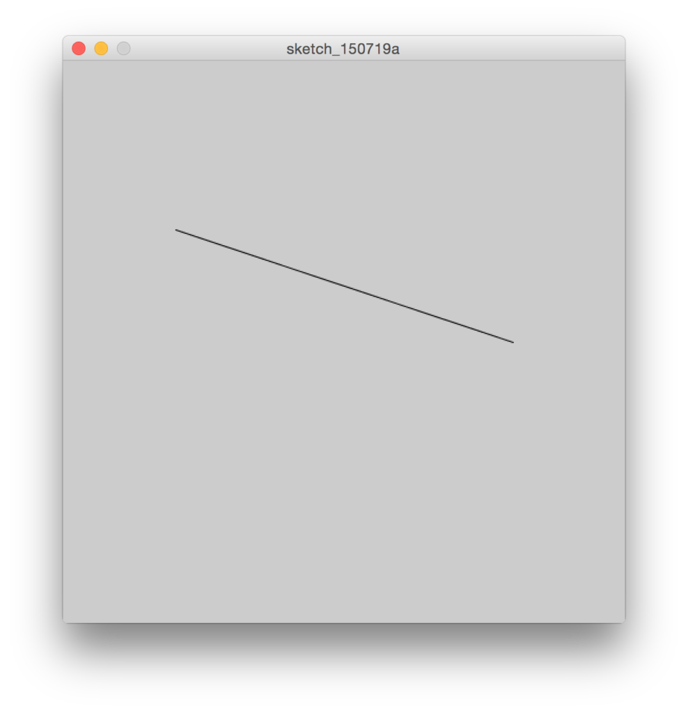 Uno screenshot di uno sketch di Processing con lo sfondo grigio una linea nera disegnata